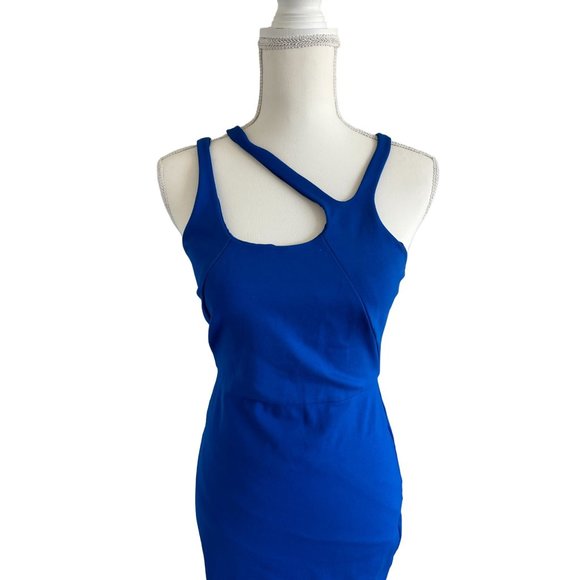 HALSTON HERITAGE Blue Asymmetrical Strap Dress Size Small - Picture 2 of 6